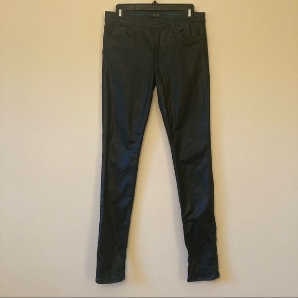 Joe’s Jeans dark forest green coated skinny jeans
